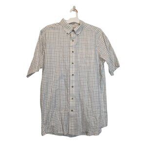 L.L.Bean Men's Traditional Fit Short Sleeve White Blue Shirt Large Tall